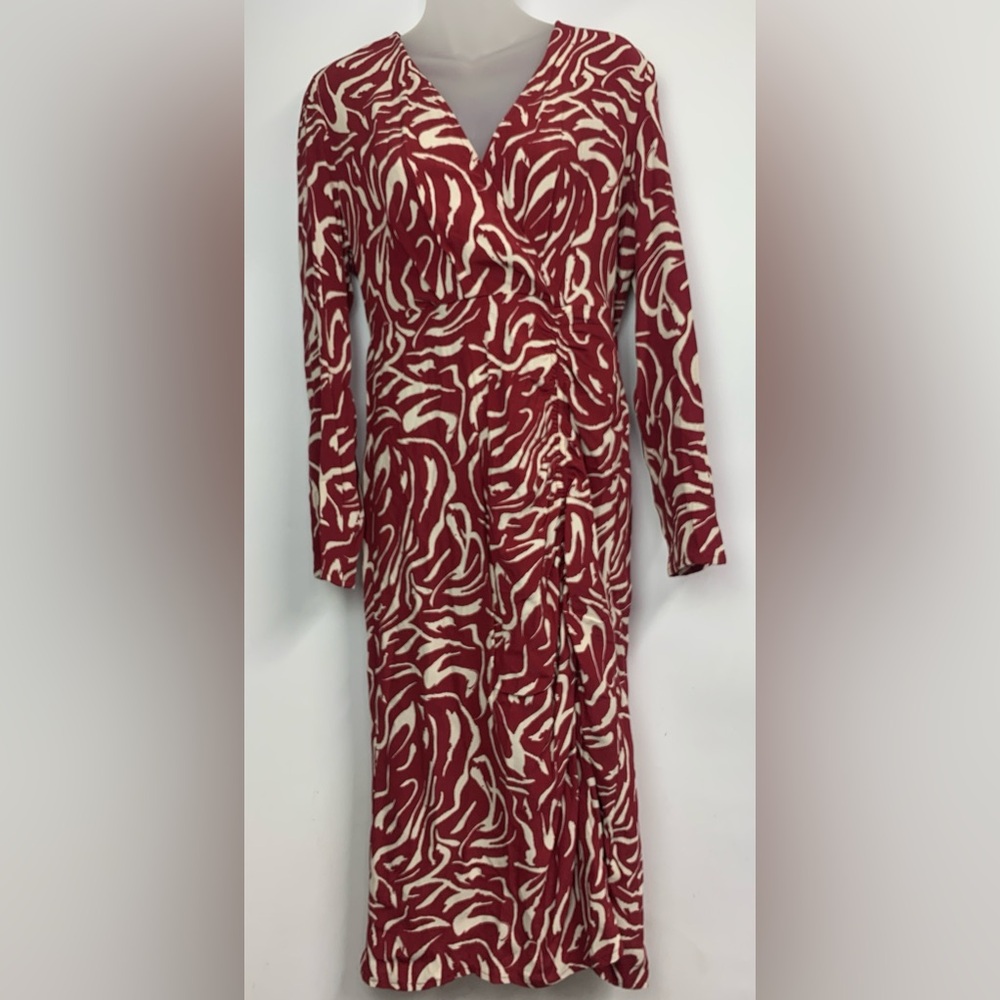 ANNA KAY Paris Marviny Red Cream Abstract Wrap Midi Dress Size L